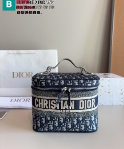 Túi trang điểm DIOR màu xanh đen chất liệu vải cao cấp size 23×13×18 cm