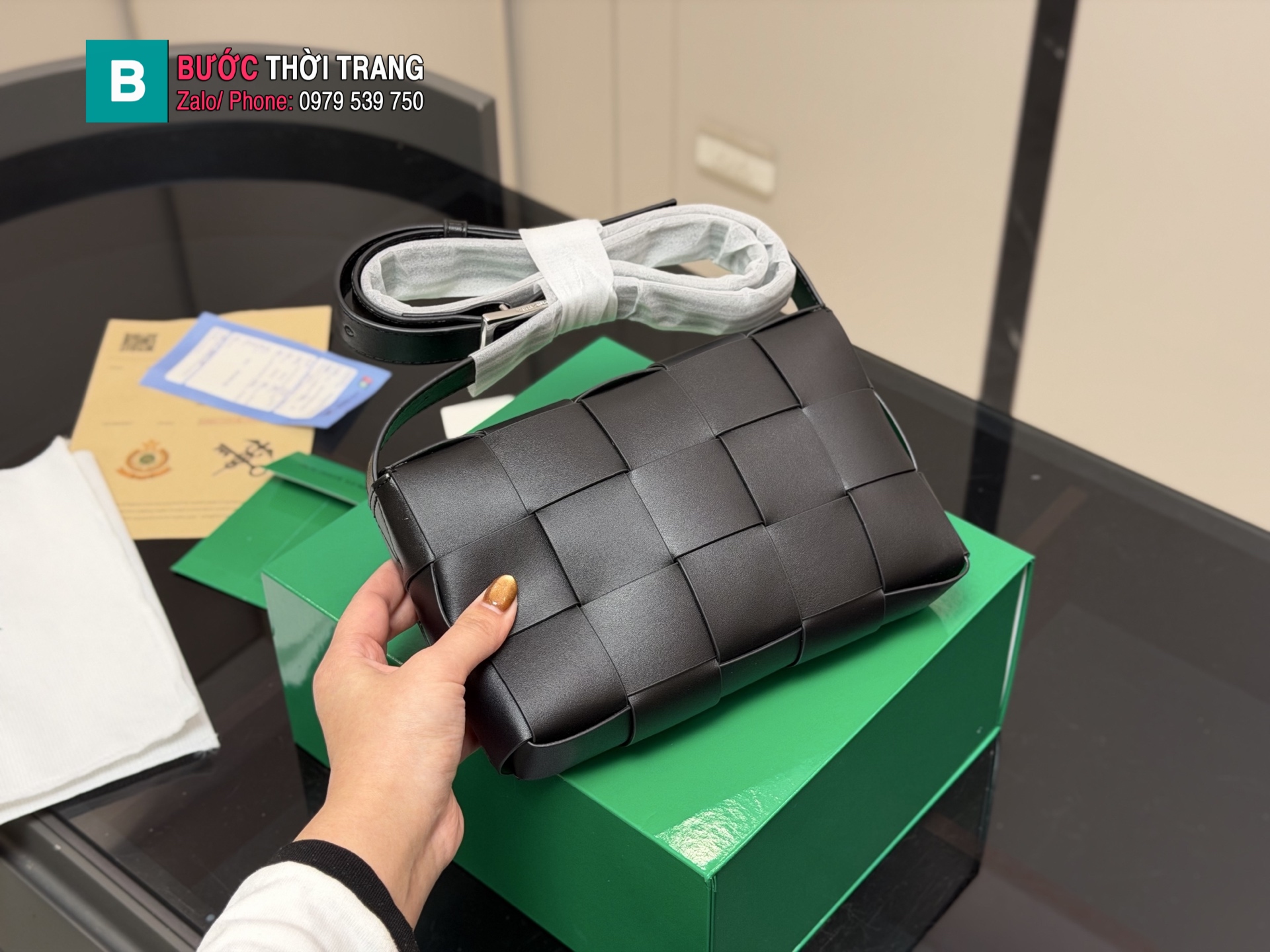 Túi xách Bottegada da đan size 22x14 cm màu đen sang trọng