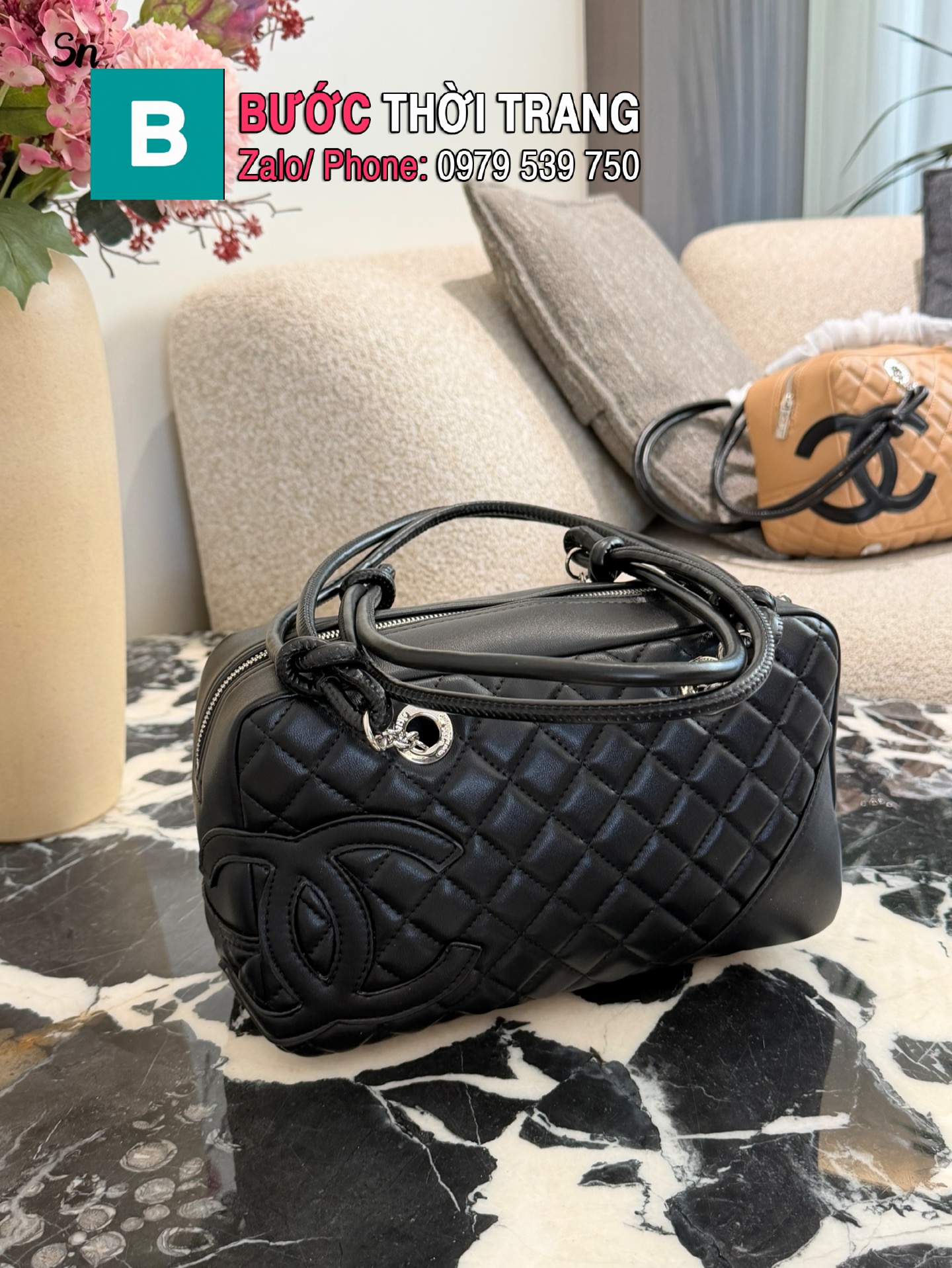 Túi xách cầm tay CN Bowling màu đen da bò cao cấp mềm mịn