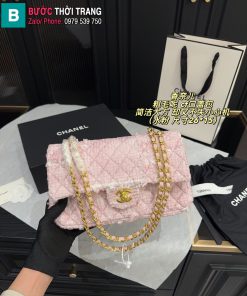 Túi xách đeo chéo CN cf cmàu hồng nude size 26x15 cm chất liệu vải dạ tweed