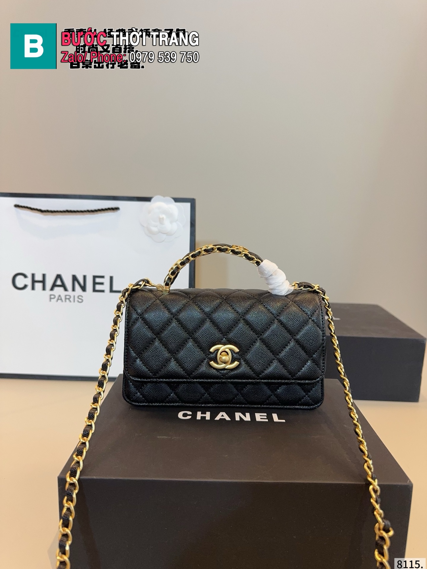 Túi xách đeo chéo CN woc màu đen ô trám size 19x4x12 cm