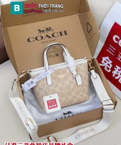 Túi xách COACH tote mini màu trắng nude size 15.5x8.5x14 cm phong cách thanh lịch