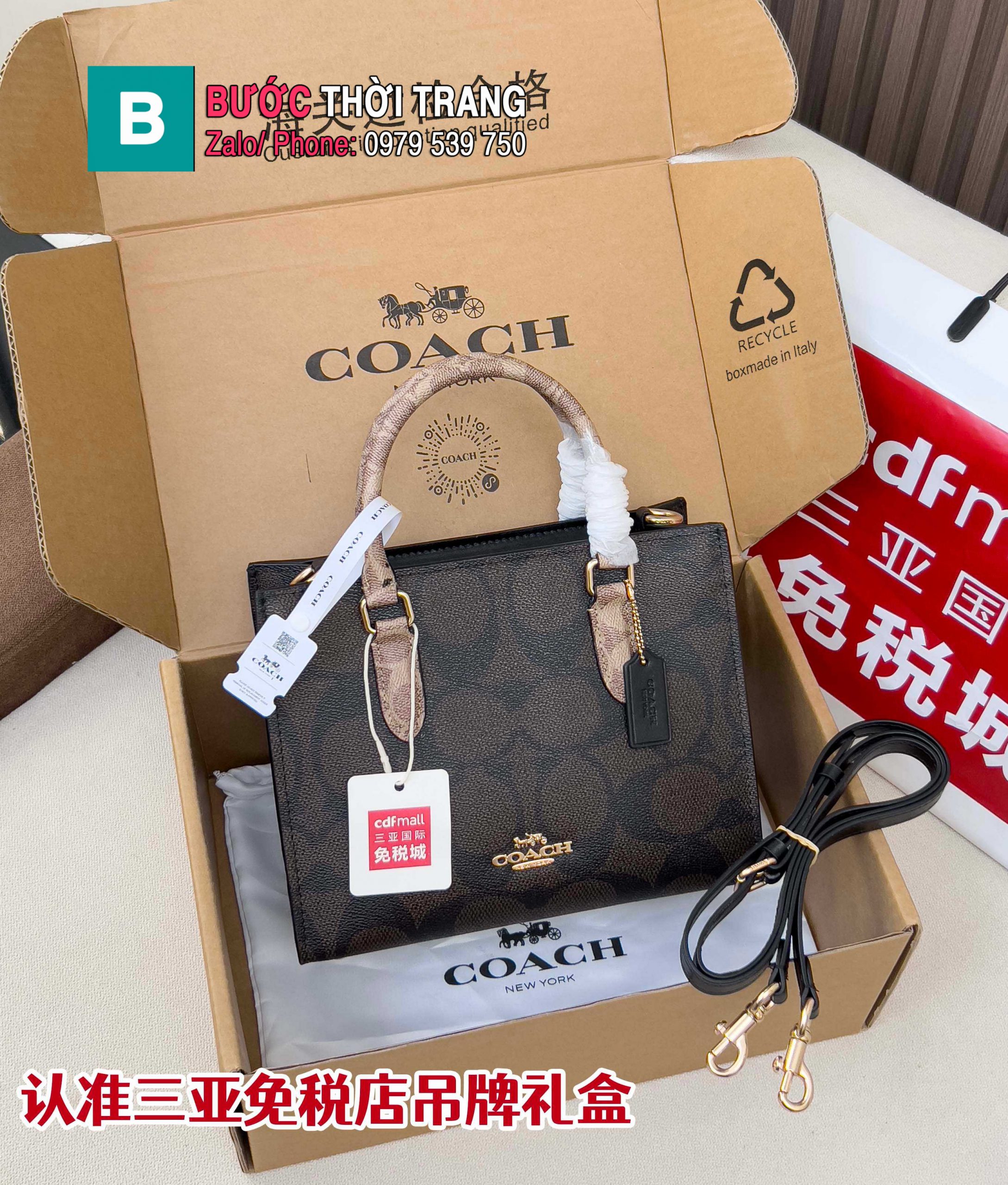 Túi xách COACH tote màu nâu socola size 25 cm phong cách thanh lịch