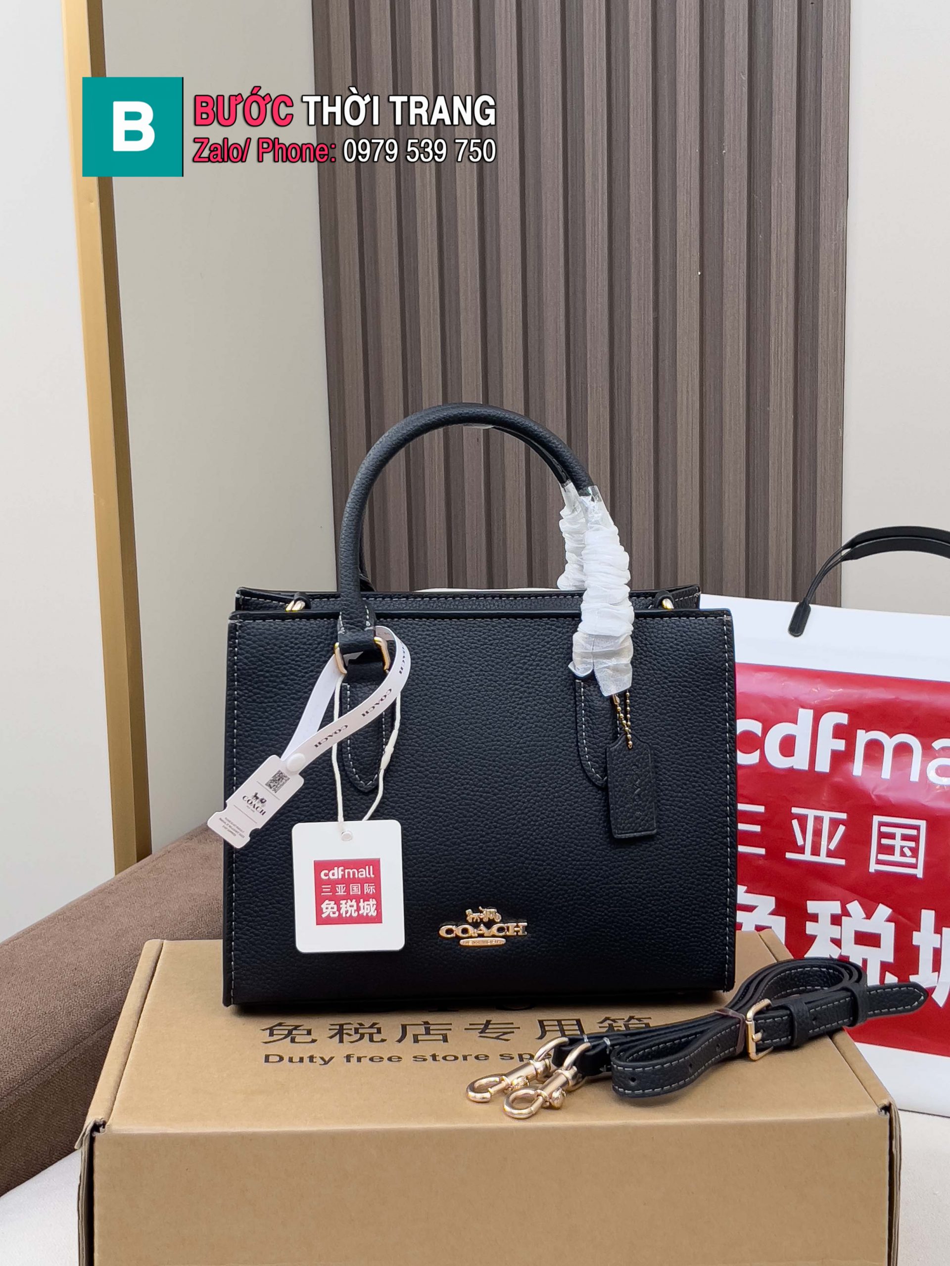 Túi xách COACH tote màu đen size 25 cm phong cách thanh lịch