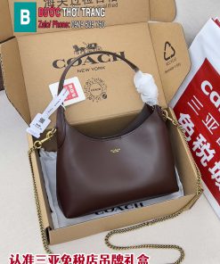 Túi kẹp nách Coach Brooklyn23 màu nâu socola size 23x18 cm da trơn mịn