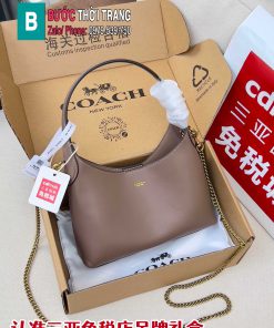 Túi kẹp nách Coach Brooklyn23 màu ghi nâu size 23x18 cm da trơn mịn