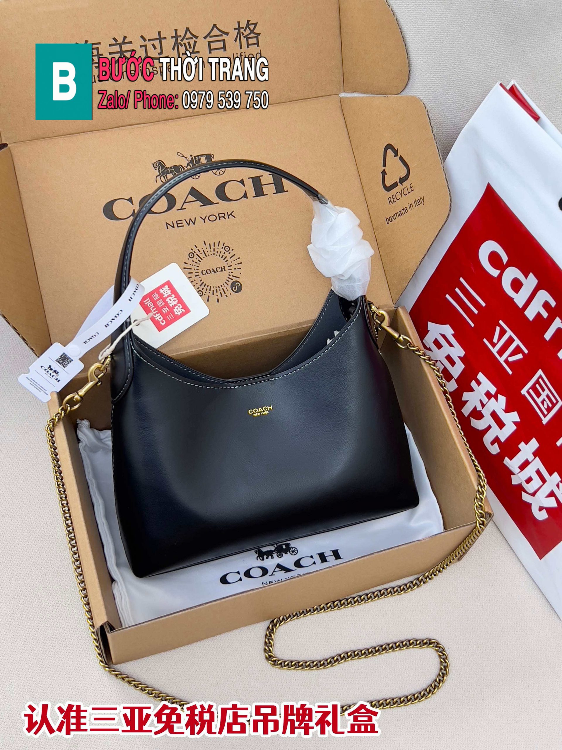 Túi kẹp nách Coach Brooklyn23 màu đen size 23x18 cm da trơn mịn