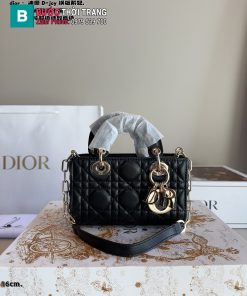 Túi xách Dior d-joy màu đen ô trám tròn size 16x6x10 cm 2 dây đeo