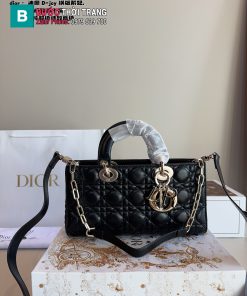 Túi xách Dior d-joy màu đen ô trám tròn size 26x14 cm 2 dây đeo
