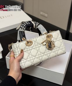 Túi xách Dior d-joy kẻ trắng size 22x11cm phong cách thanh lịch