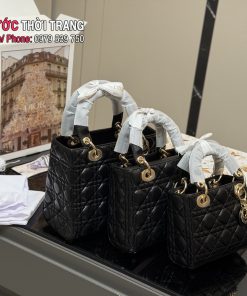  Túi xách đeo chéo Dior lady size 17,20,24 cm màu đen ô trám da bê mềm