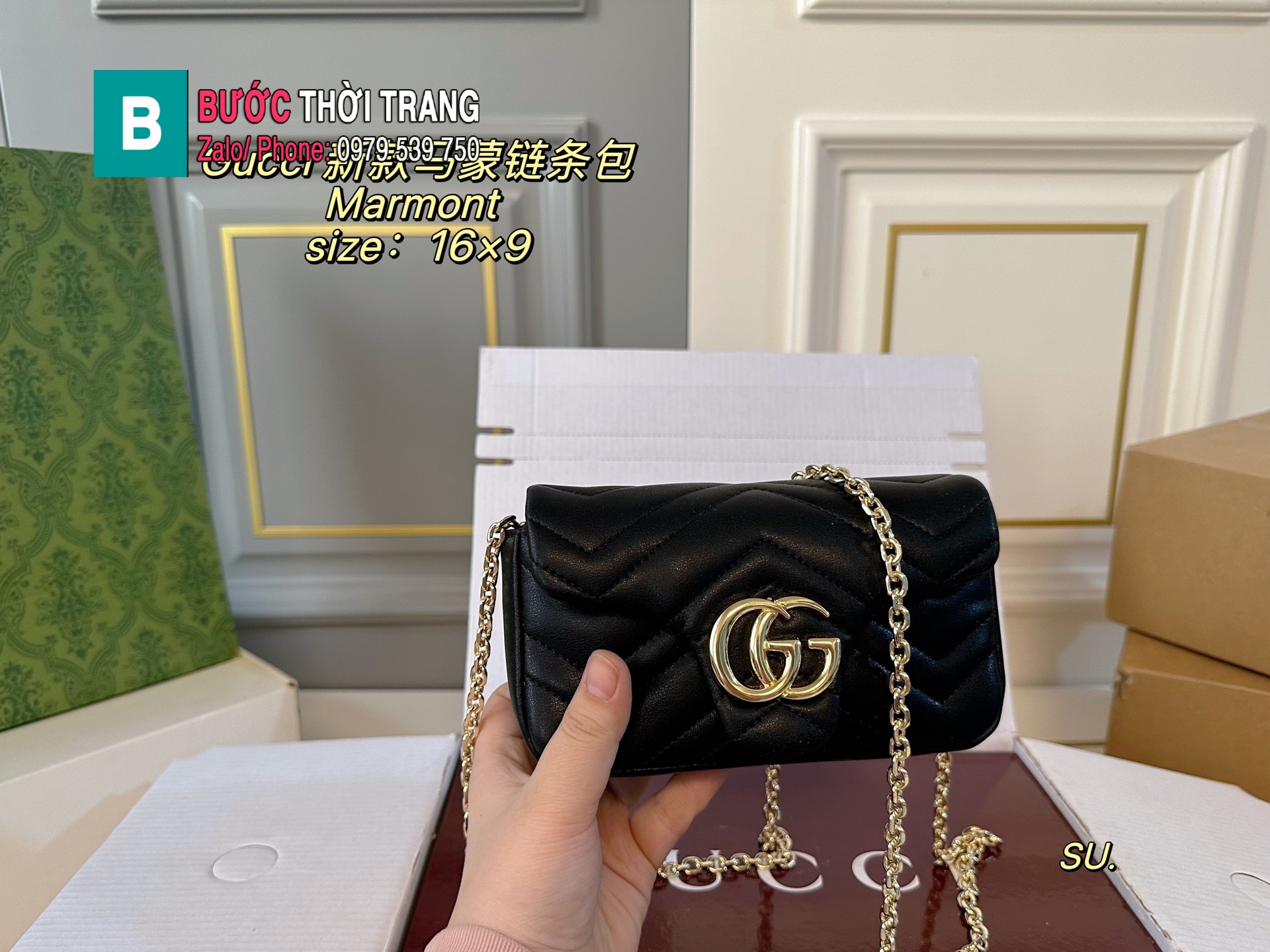 Túi xách GG Marmont màu đen size mini 16cm