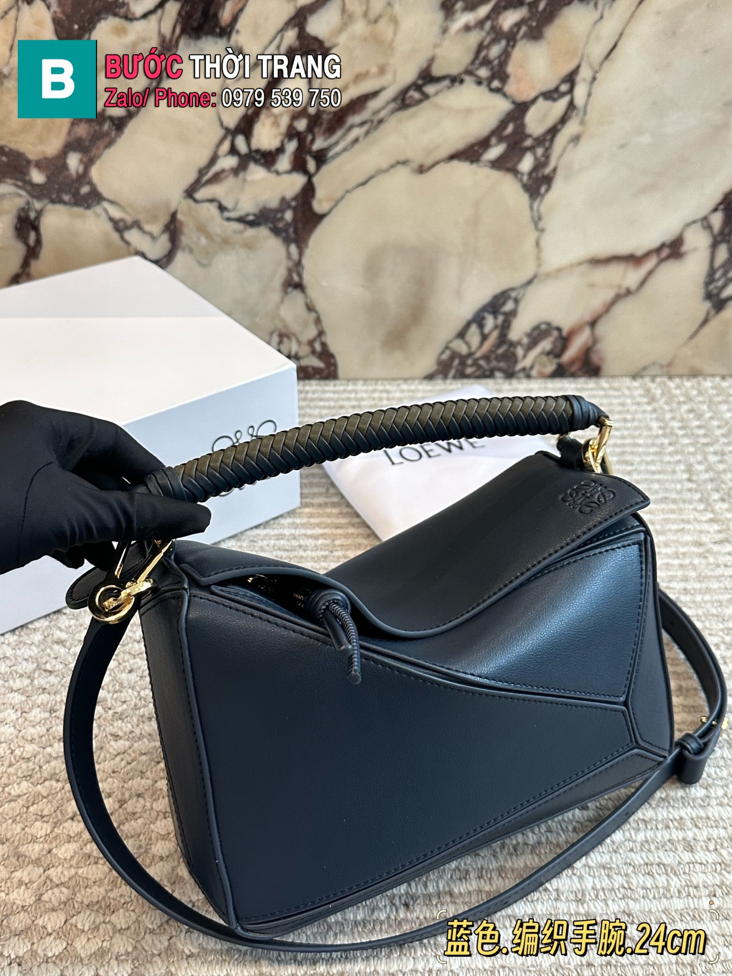 Túi xách LOEWE Puzzle màu đen da bò cao cấp size 24x15 cm