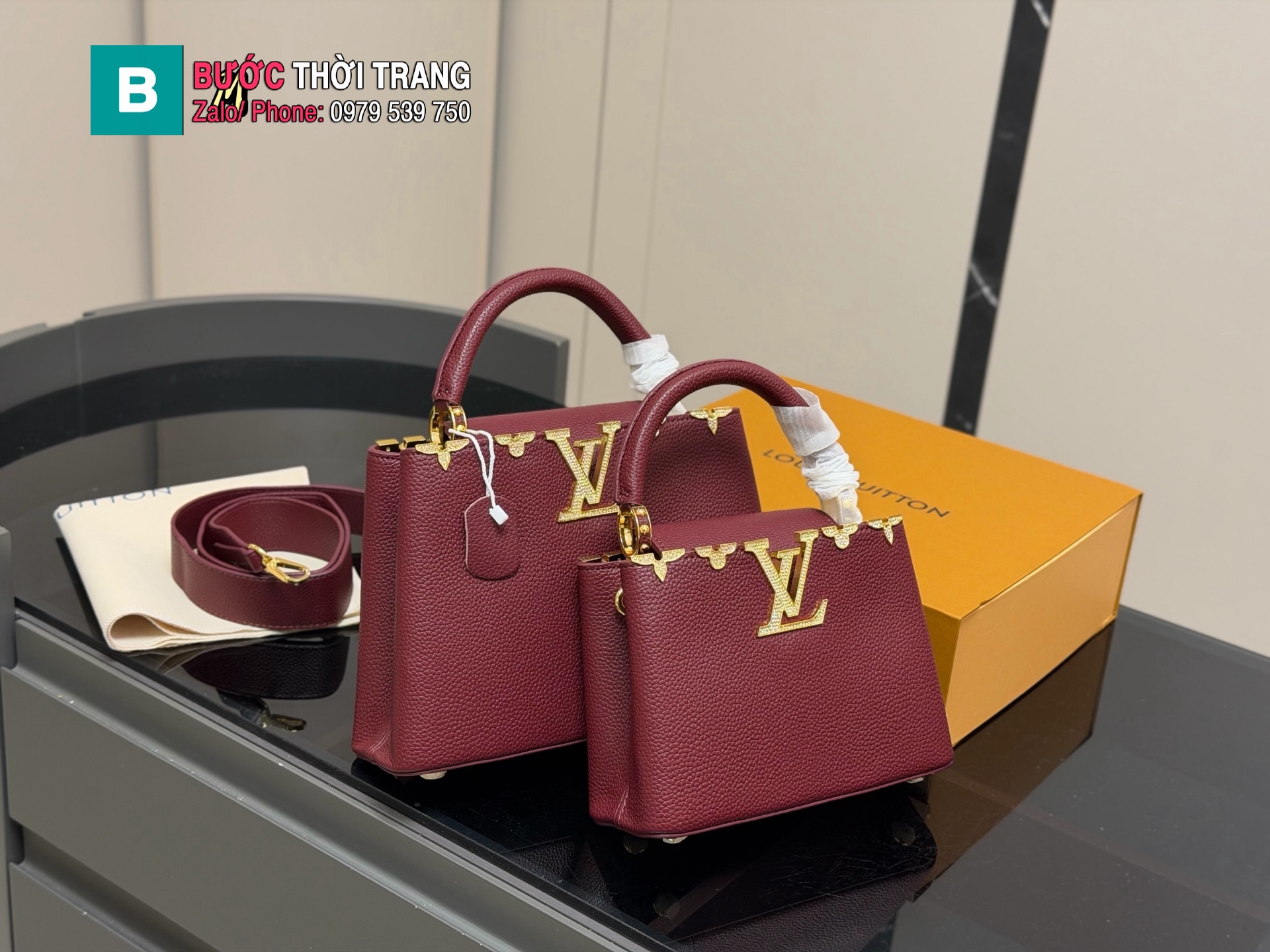 Túi xách LV Capucines màu đỏ đô size 21 cm và 27 cm phong cách sang trọng