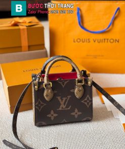  Túi xách đeo chéo LV Onthego màu nâu lót đỏ size 18x15 cm mini nhỏ xinh
