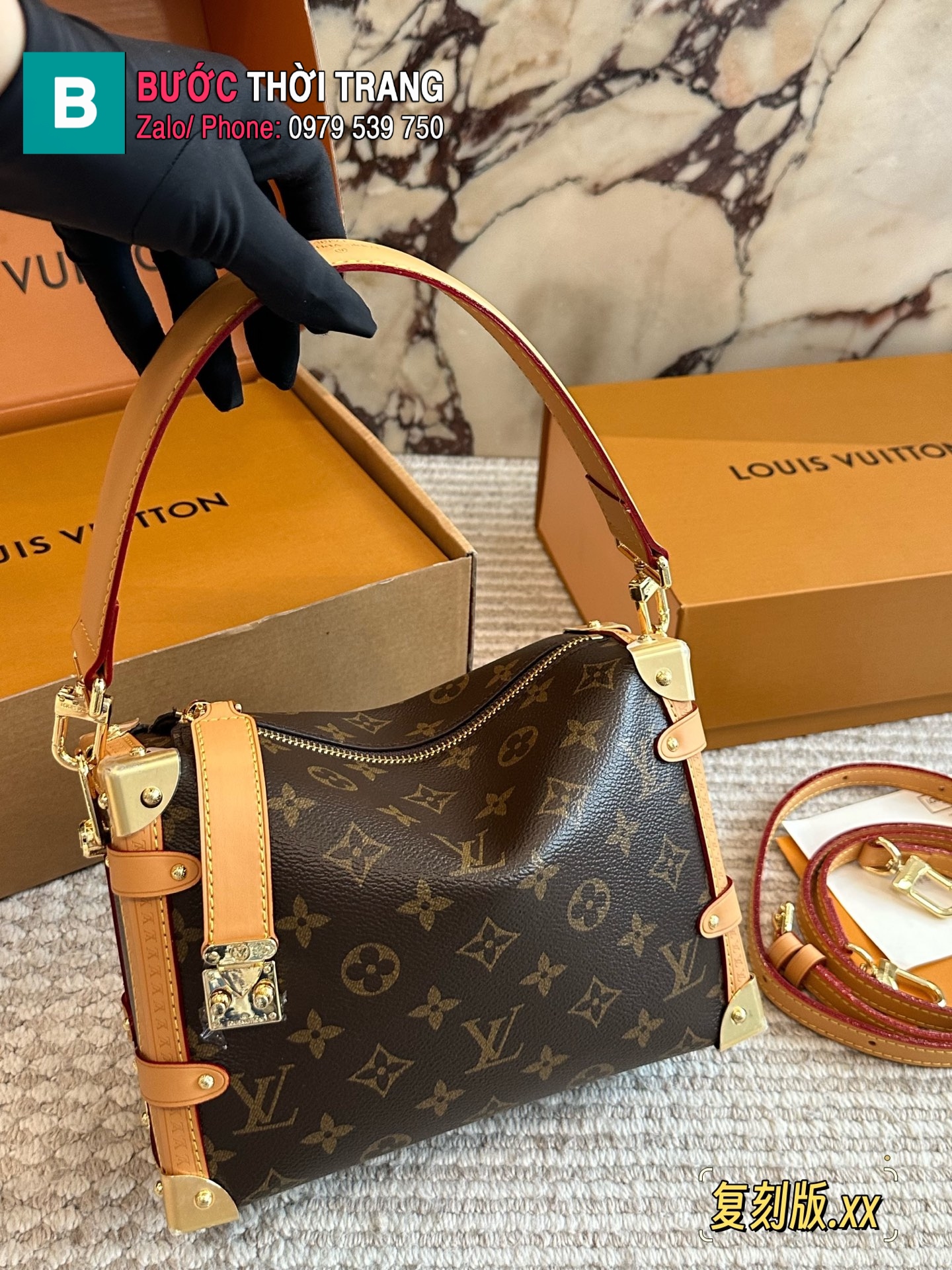 Túi xách đeo chéo LV Trunk size 23x16 cm màu nâu monogram