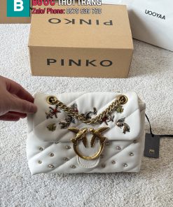  Túi xách PINKO màu trắng ngà size 21x15x9cm, túi da mềm họa tiết chim én