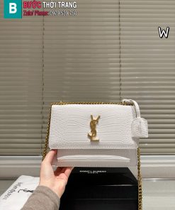 Túi xách YSL sunset màu trắng dập vân da cá sấu size 24 cm