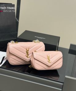 Túi xách YSL louloupuffer màu hồng phai vân V size 24 cm và 19 cm