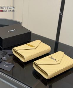 Túi xách YSL woc phong bì nhiều màu vân chữ V size 22x14 cm đáy tròn