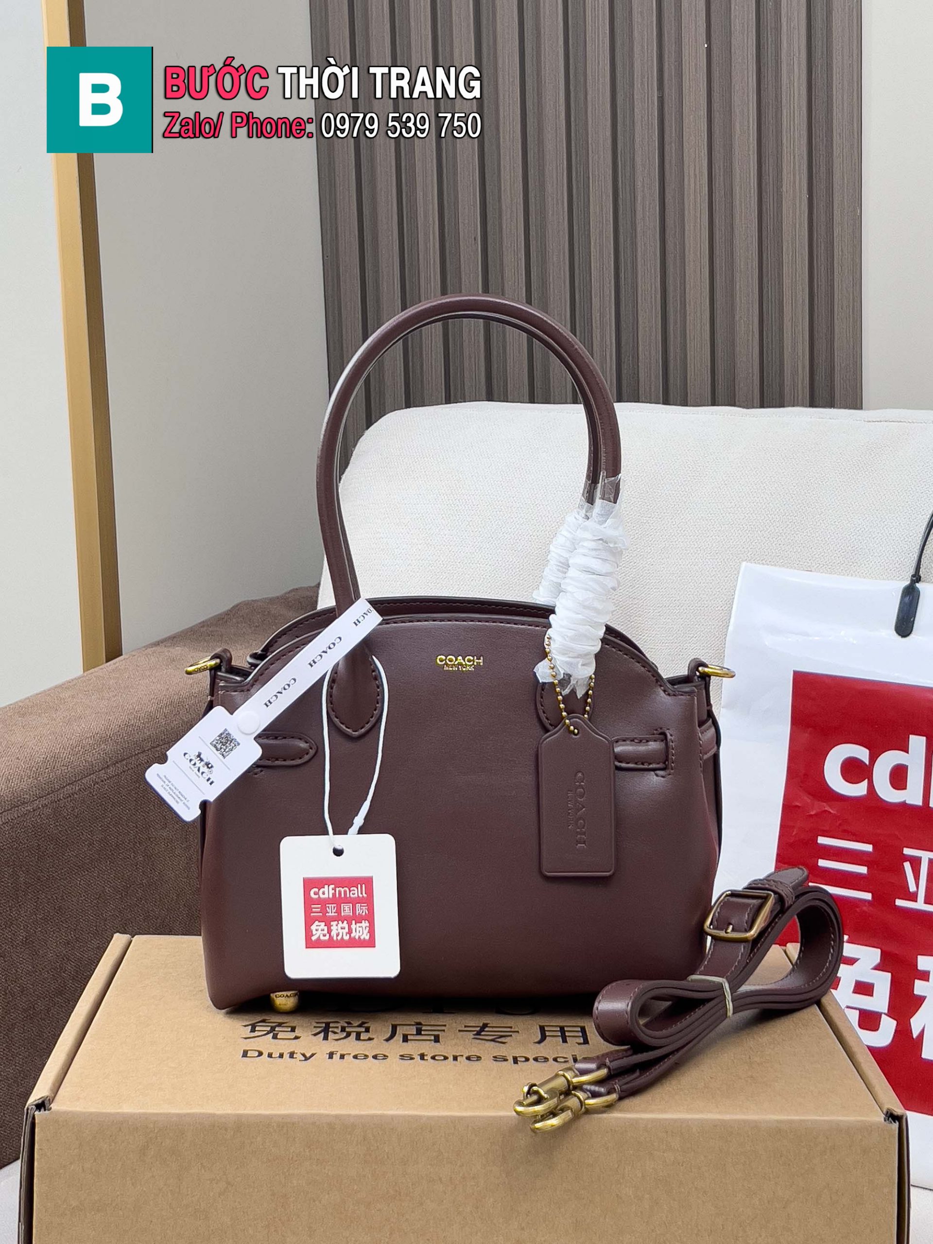 Túi đeo chéo COACH Empire Carryall màu nâu socola da bò size 22x11.5x6 cm