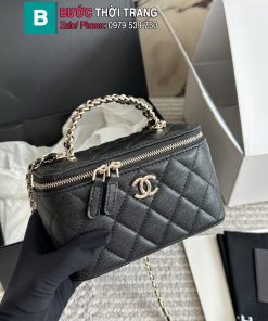 Túi xách đeo chéo CN màu đen size 19cm da hạt bền bỉ dáng hộp