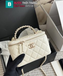 Túi xách đeo chéo CN màu trắng ngà size 19cm da hạt bền bỉ dáng hộp