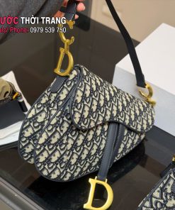 Túi đeo chéo Dior sadle màu xanh đen size 25x20 cm chất liệu vải cao cấp
