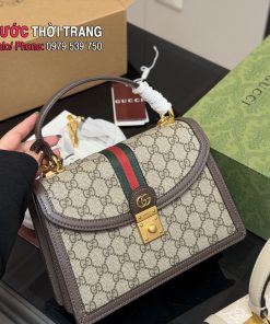 Túi đeo chéo GG Ophidia màu nâu size 25x18 cm da bê cao cấp