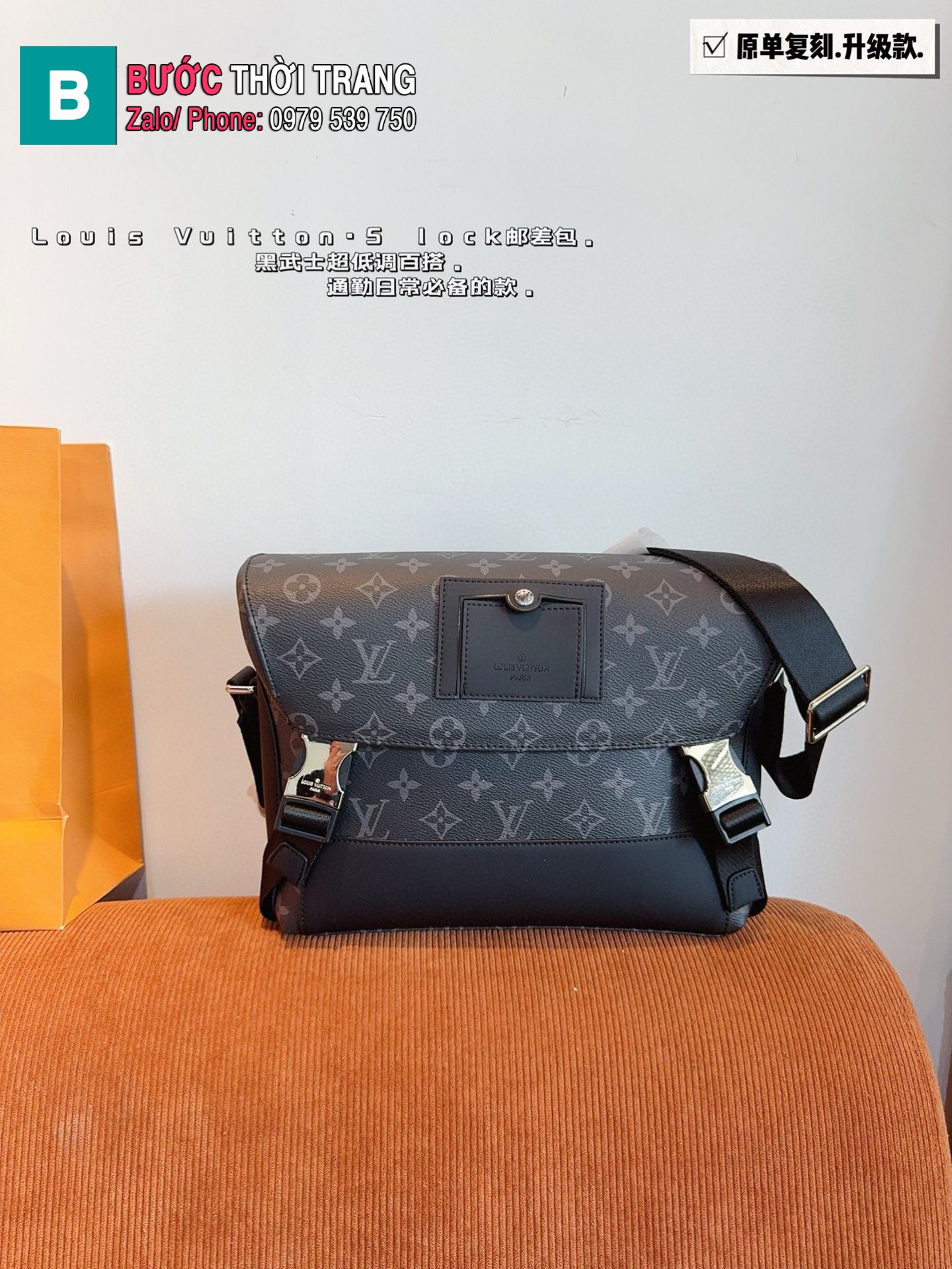 Túi xách nam LV Messenger màu ghi đen size 28x9x23 cm