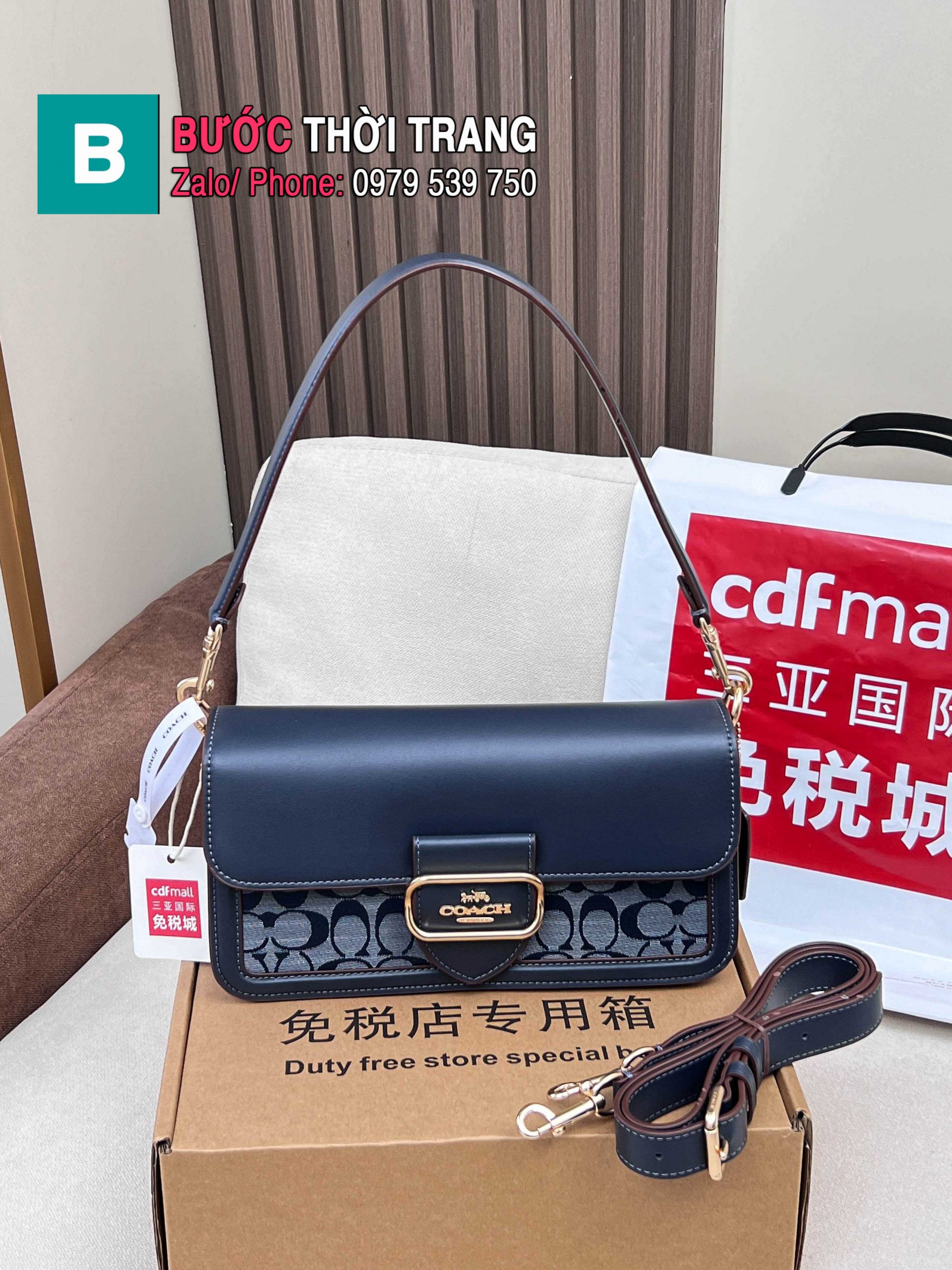 Túi xách nữ COACH tabby dáng ngang màu xanh than size 26.5x14x6,5cm.