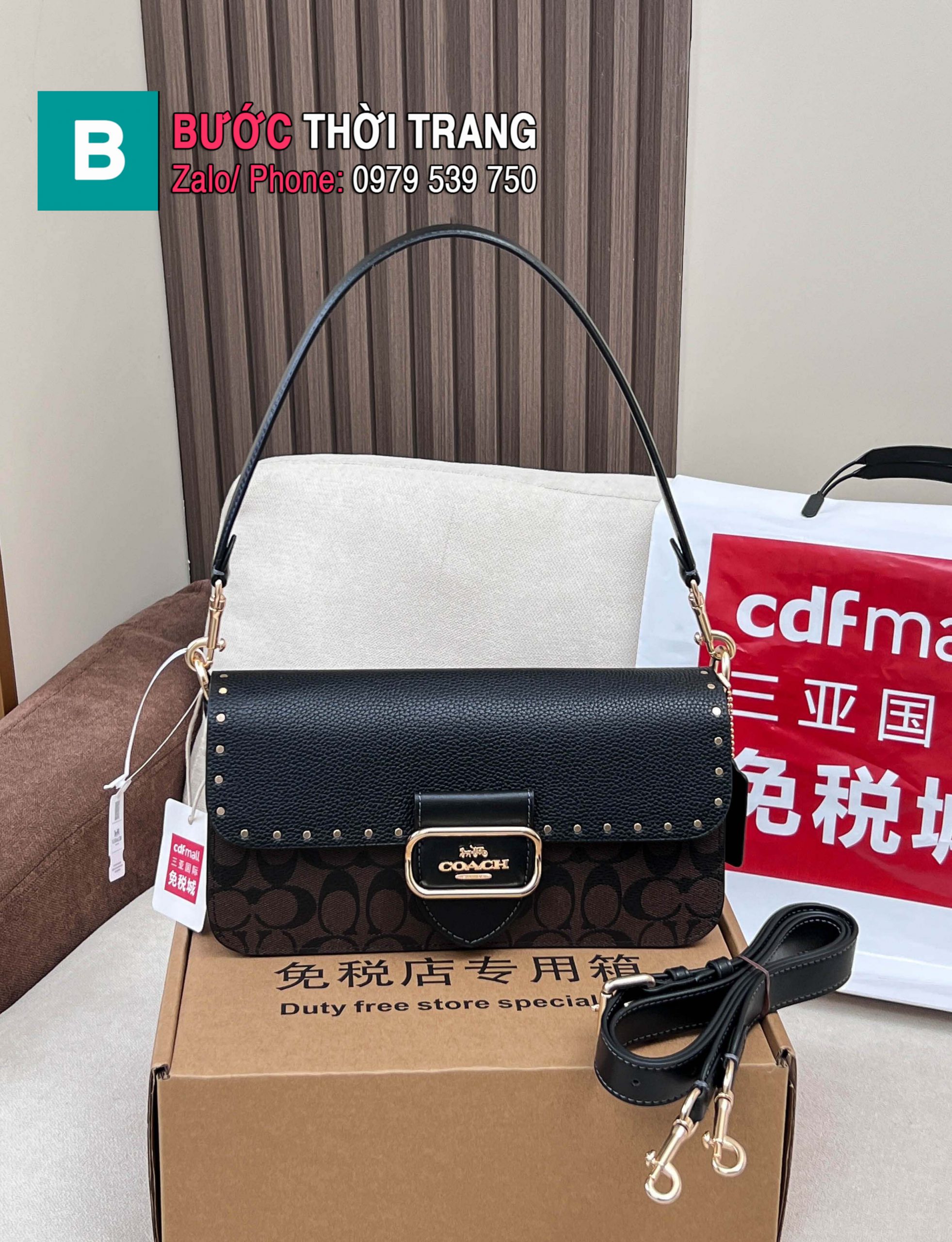 Túi xách nữ COACH tabby dáng ngang màu đen nâu size 26.5x14x6,5cm.