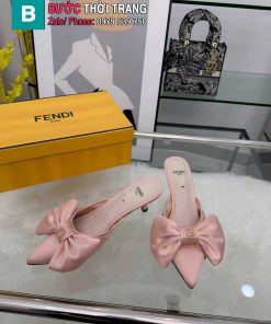 Dép cao gót FENDI màu hồng đính nơ bản to nữ tính