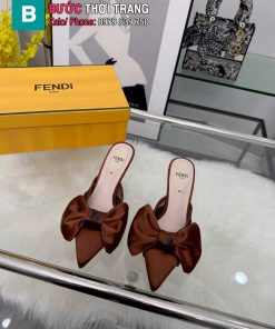 Dép cao gót FENDI màu nâu đính nơ bản to nữ tính