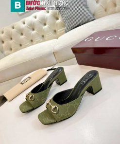 Dép cao gót GUCCI màu xanh rêu canvas thiết kế sang trọng quý phái