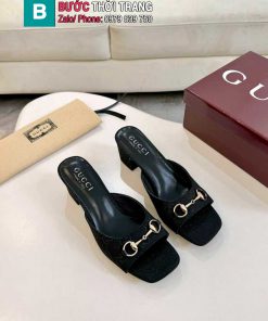 Dép cao gót GUCCI màu đen canvas thiết kế sang trọng quý phái