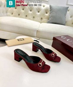 Dép cao gót GUCCI màu đỏ đô canvas thiết kế sang trọng quý phái