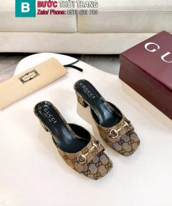 Dép cao gót GUCCI màu nâu canvas thiết kế sang trọng quý phái