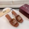 Dép cao gót GUCCI màu nâu da bò xịn mịn logo to nổi bật