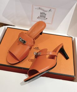 Dép cao gót HM màu cam da bê mềm mại tôn dáng sang trọng