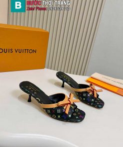 Dép cao gót LV màu đen họa tiết monogram nổi bật đế cao 5.5 cm và 10 cm tôn dáng