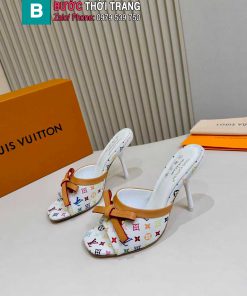 Dép cao gót LV màu trắng họa tiết monogram nổi bật đế cao 5.5 cm và 10 cm tôn dáng