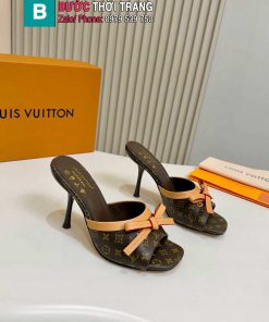Dép cao gót LV màu nâu họa tiết monogram nổi bật đế cao 5.5 cm và 10 cm tôn dáng