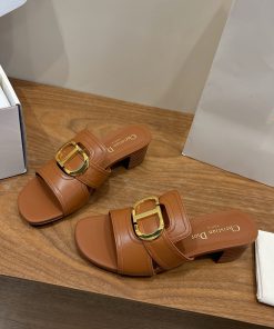 Dép nữ Dior màu nâu chất liệu da bò cao cấp đế cao 4,5 cm