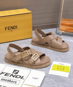 Dép sandal FENDI da bò cao cấp màu ghi nâu