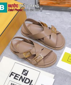 Dép sandal FENDI đế bệt màu ghi nâu khóa chữ F nổi bật