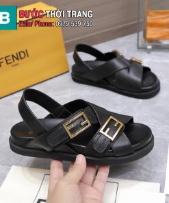 Dép sandal FENDI đế bệt màu đen khóa chữ F nổi bật