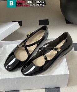 Giày búp bê nữ DIOR đế bệt màu đen da bóng mịn cao cấp