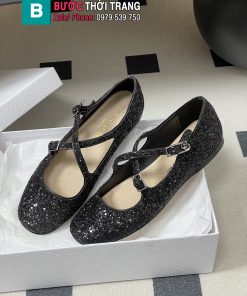 Giày búp bê nữ DIOR đế bệt màu đen lấp lánh cao cấp