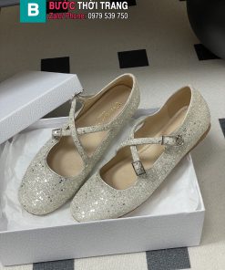 Giày búp bê nữ DIOR đế bệt màu bạc lấp lánh cao cấp